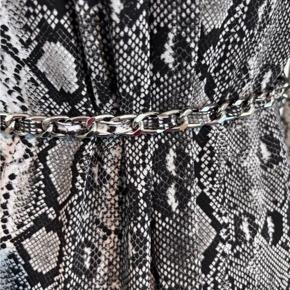 NWT Michael Kors XS Snakeskin Print Midi Dress Tie Neck Belted Ruffle Hem - Picture 3 of 8